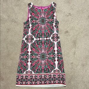 London Times Pink and Green Patterned Midi Dress